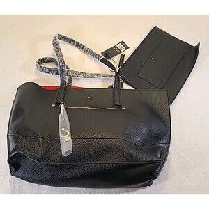 NWT Travanti Black Travel Tote Pebble  Matching Make-Up Bag Set Handbag Purse